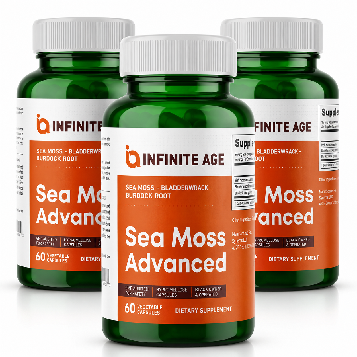 INFINITE AGE Sea Moss 1250mg Capsules 180 Count Vegan Superfood Supplemen/3 Pack