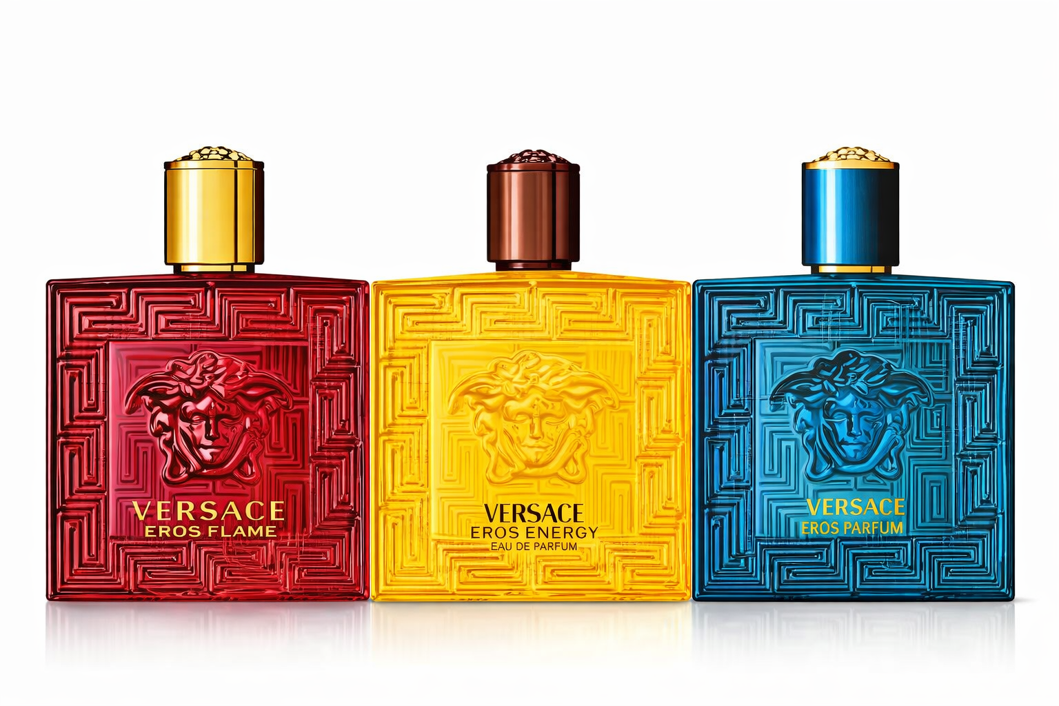 Versace Eros Flame, Eros Energy & Eros Parfum Combo Perfume Display